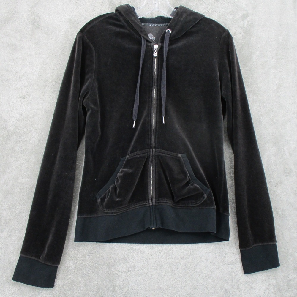 VTG Express Jacket Womens Large Velour Full Zip Hoodie Rhinestone 90s Y2K Hooded